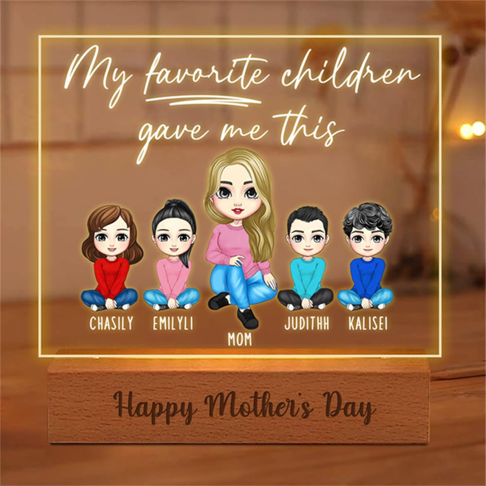 MYZQIFF Mom We Love You Personalized Night Light Gifts, Custom Mother and Daughter Lights Decor,Mothers Day Birthday Flower Light Gifts for Mama Mommy from Kids Daughter Son on Christmas