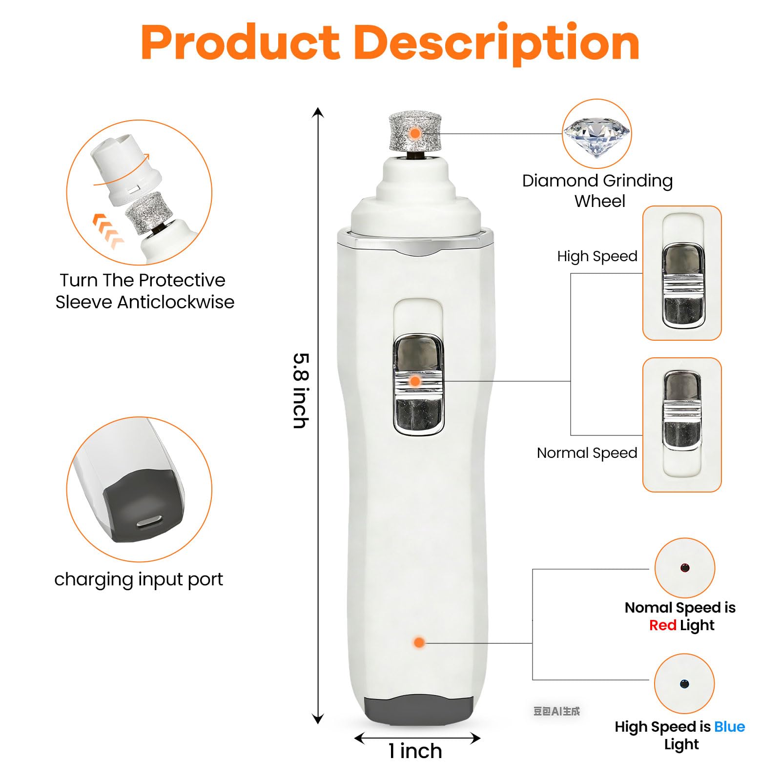 Tife Dog Nail Grinder,2 Speed Electric Rechargeable Dog Nail Trimmer,Quiet and Low-Vibration Pet Nail Grinder,Painless Dog&Cat Grooming Supplies for Large Medium Small Pets - image 4