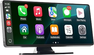 VEVOR Wireless Car Stereo, 10-Inch HD Portable Radio Touch Screen Compatible with Apple CarPlay and Android Auto, CarPlay Screen for Car with Voice Control, Mirror Link, Bluetooth, GPS Navigation