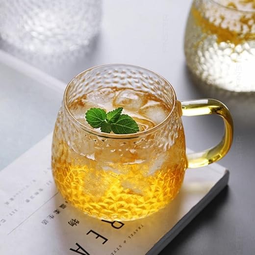 SKDBPM Glass Coffee Mugs Cup Set of 1-410 ML, Transparent, Premium Golden Handle Big Borosilicate Tea Cups for All Types o...