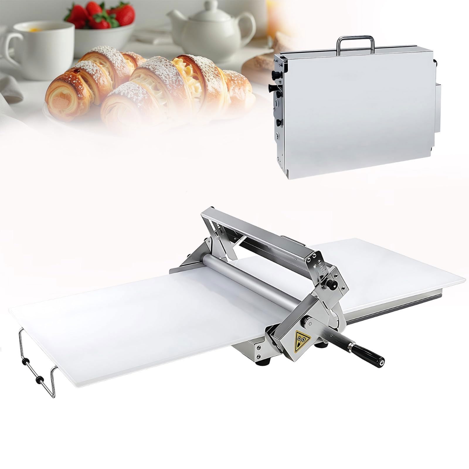 Sfogliatrice manuale per pasta sfoglia, rullo in acciaio inox, spessore regolabile, per pizza e fondente, design pieghevole