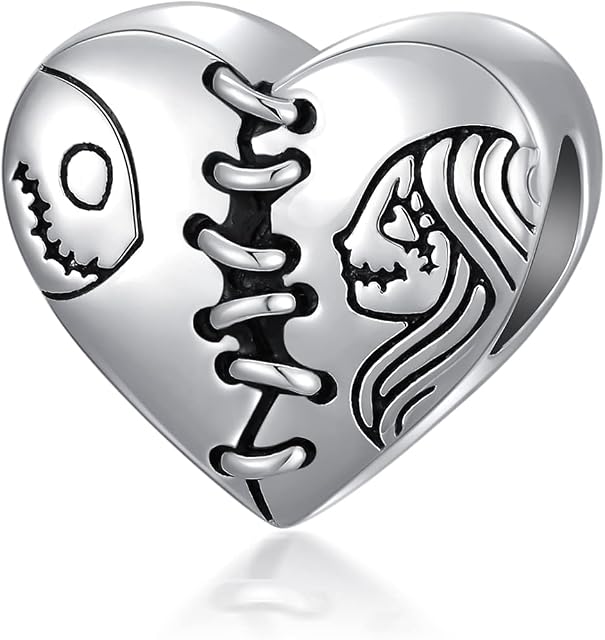 Jack & Sally Charm Bead for Women Sterling Silver Gothic Love Skull Charm Bead Nightmare Charms Jewellery Gifts Valentine's Day for Women Grils