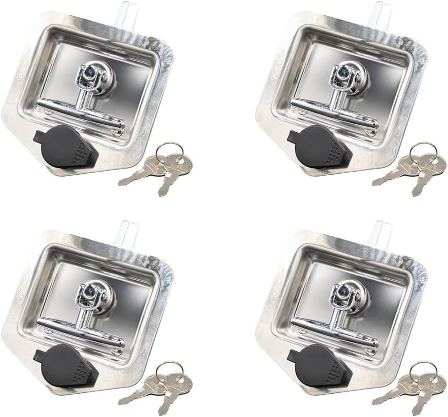 Mytee Products (4 Pack) T-Handle Tool Box Lock Rv Door Latch with Two Keys Stainless Steel Polished NOT KEYED Alike