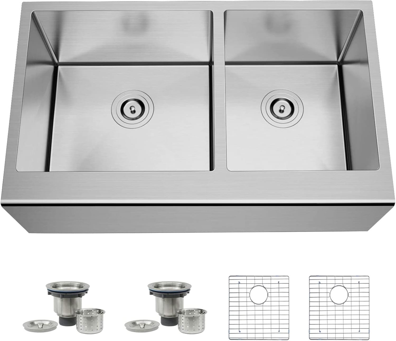 Workstation 33 x 20 Inches Apron Farmhouse Double Bowl 60/40, 16 Gauge Stainless Steel Kitchen Sink for Kitchen Bar Bathroom