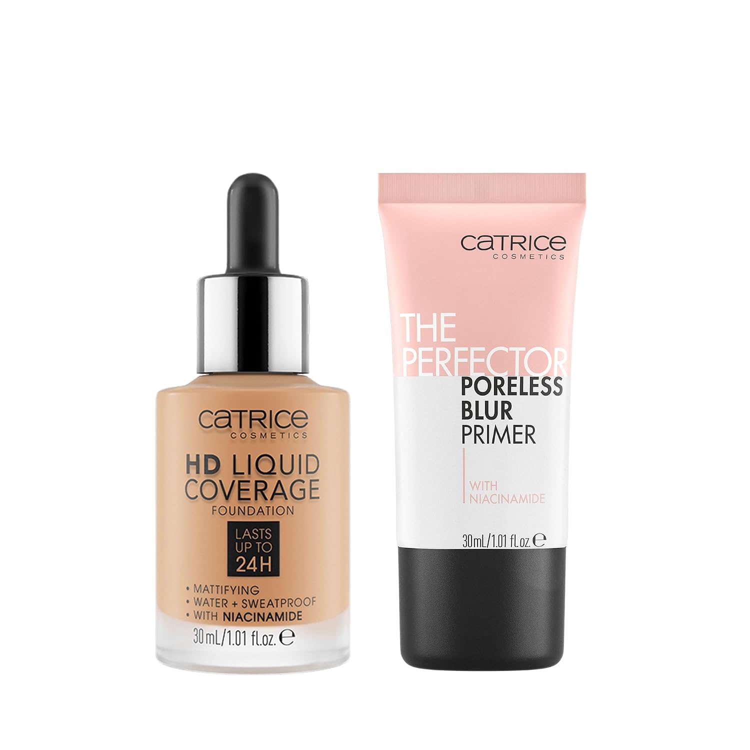 Catrice | HD Foundation 46 & The Perfector Poreless Blur Primer Bundle | Full Coverage Makeup | Vegan & Cruelty Free