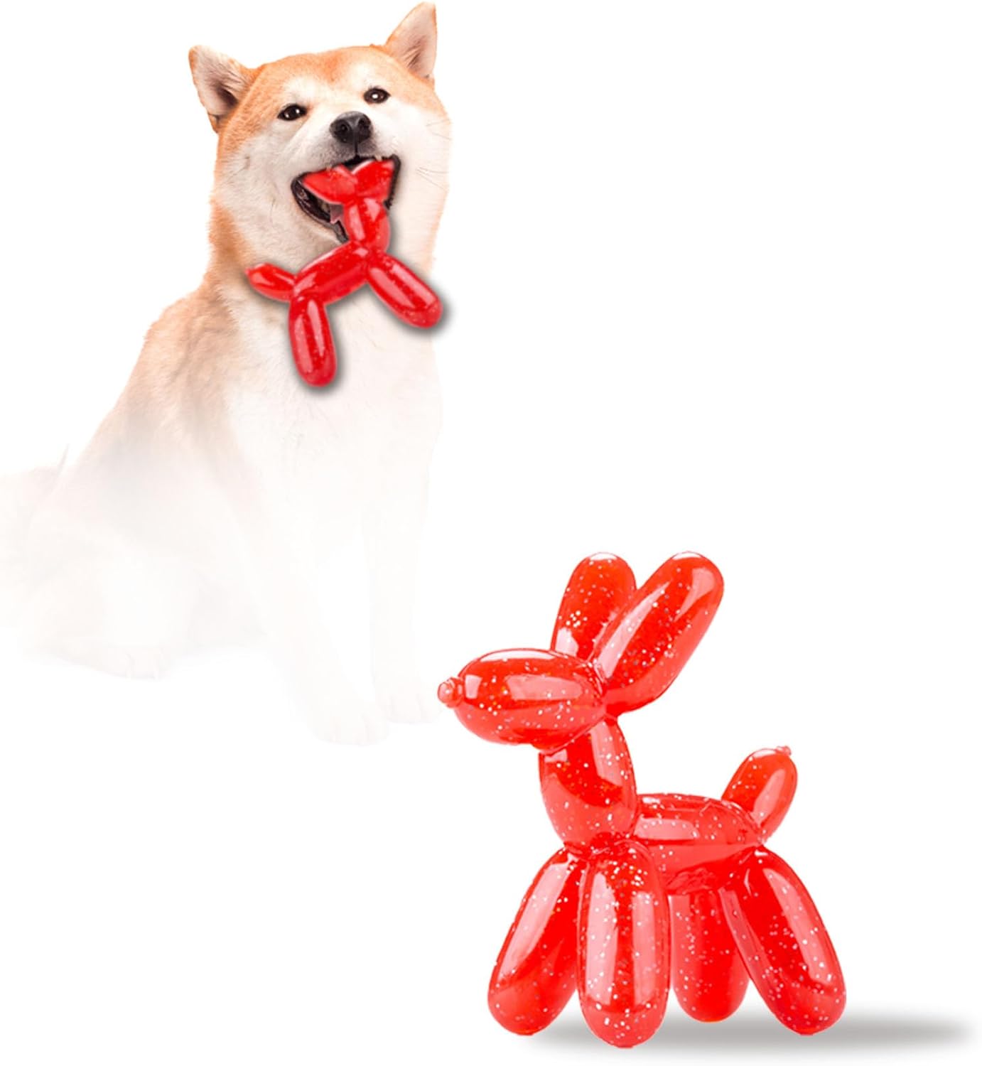 Durable Dog Chew Toy – Balloon Dog Shape, 6.14” for Medium & Large Dogs, Tough Plastic, Interactive Chew Toy for Boredom & Dental Health（Pink）