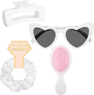 4 PCS Bridesmaid Proposal Gifts Include Bridesmaid Hair Claws Bridesmaid Scrunchies Sunglasses Mini Brush Bridal Gifts Wedding Favor for Women Girls(White)