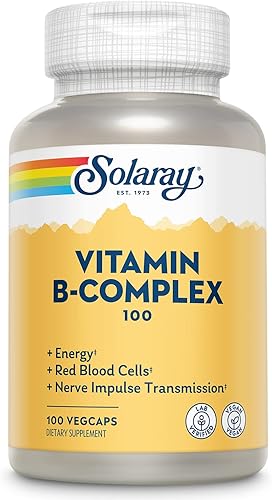 Solaray Vitamina B-Complex 100 mg energĂa saludable formaciĂłn de cĂ©lulas sanguĂneas y soporte de transmisiĂłn de impulso nervioso 100 cápsulas Solaray Vitamina B-Complex 100 mg energĂa saludable formaciĂłn de cĂ©lulas sanguĂneas y soporte de transmisiĂłn de impulso nervioso 100 cápsulas