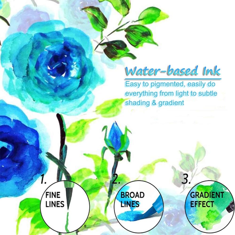 Dual Tip Brush Marker Pens, Vakki 48 Colors Fine Tip Markers, Brush Tips & Colored Fine Point Pen Set, Art Markers for Drawing, Sketching, Painting, Calligraphy, Comic (0.4-2mm)