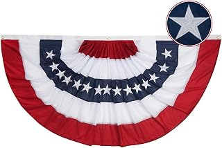 AZCOVER American Flags Bunting 3x6 FT, Embroidered USA Flags Pleated Fan Flag, 4th of July Decorations for Outdoor, Red White and Blue Bunting, Patriotic Bunting