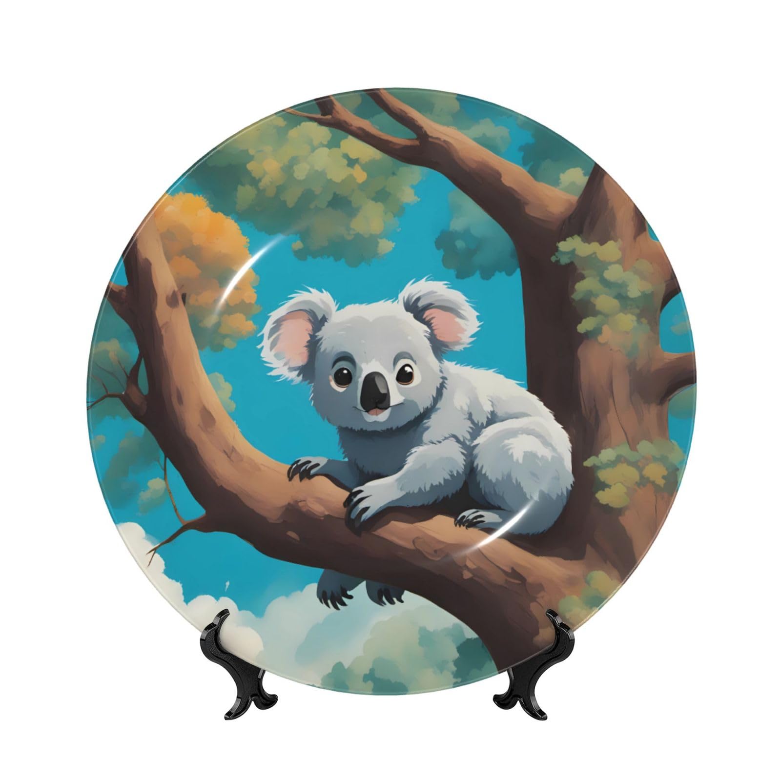 SXZVVBN Cute Happy koala Bone China Decorative Plate Art with Stand Removable Adhesive Hanging for Home Office 7in