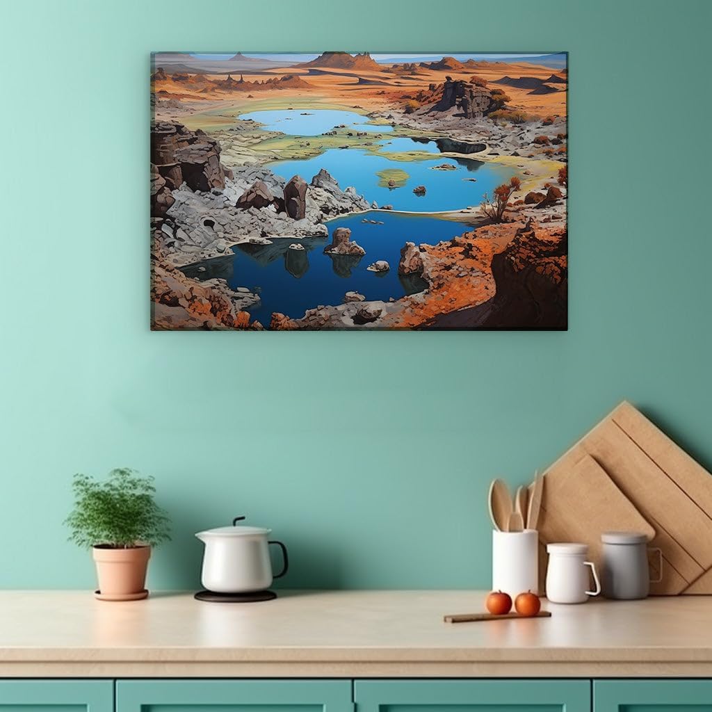 Canvas for Living room. Desert Oasis Serenity: Capturing Tranquility in Oil, 27 x 18 inch Canvas Wall Art - Contemporary Masterpieces - Modern Home Decor
