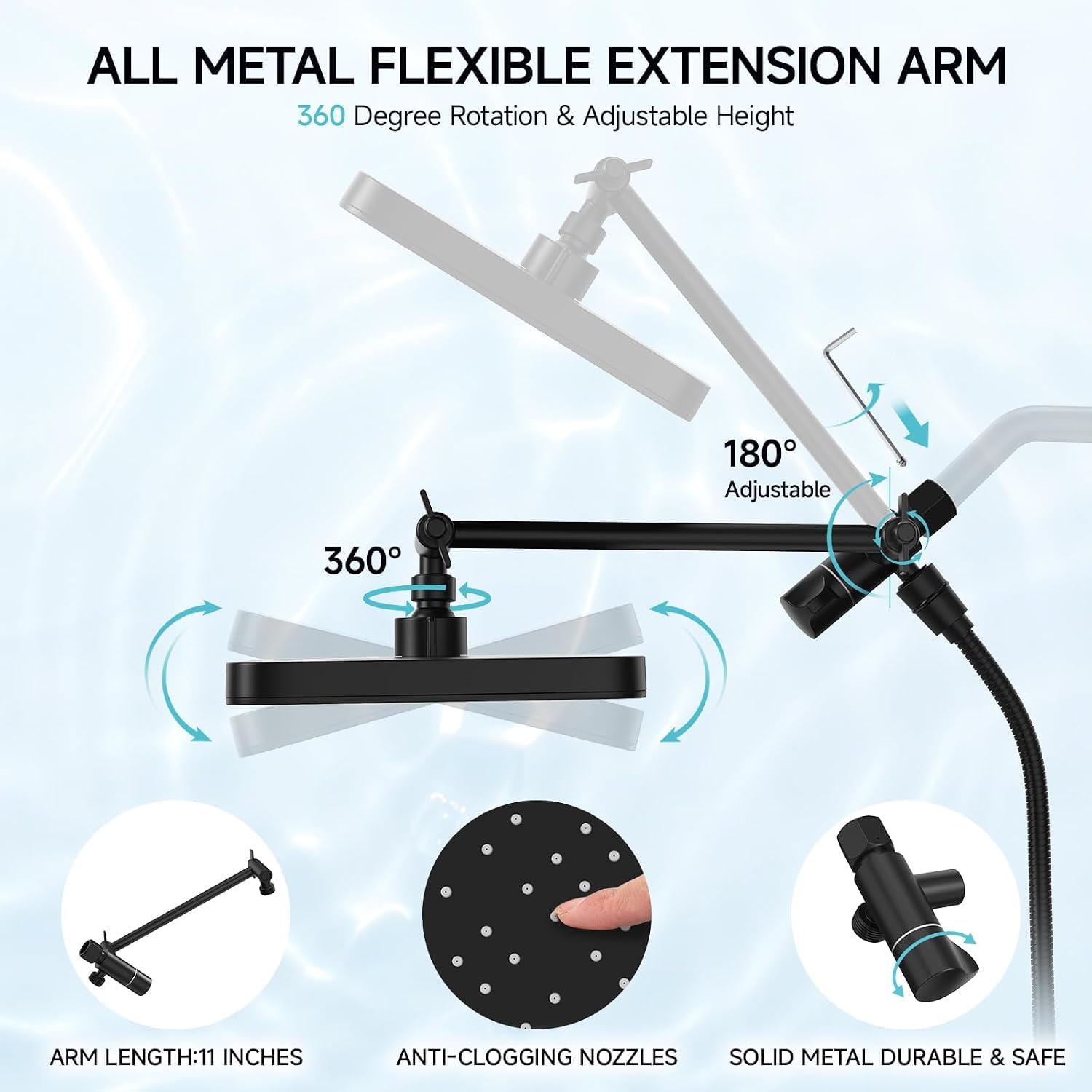 SR SUN RISE Rainfall Dual Shower Head with Adjustable Spray in Matte Black 4