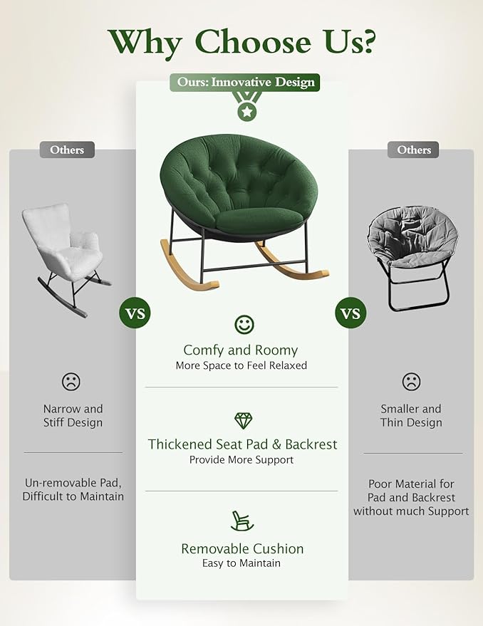 Sillón Redondo Mecedora con Cojín Extraíble Verde miniatura 5