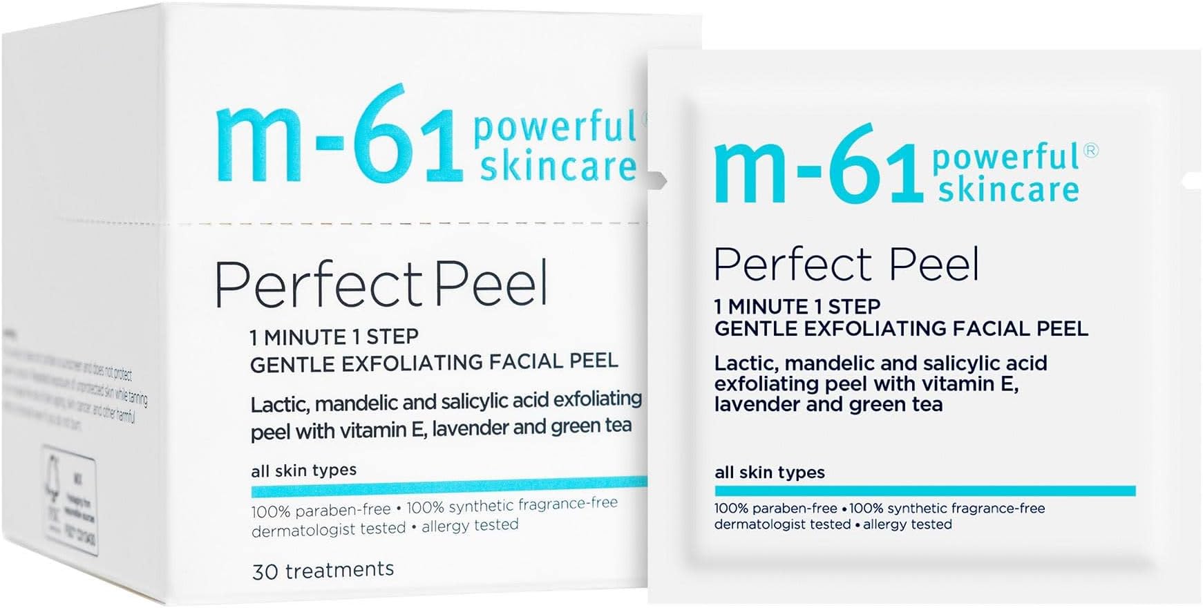 Perfect Peel - Gentle Exfoliating Facial Peel Pad With Lactic, Mandelic & Salicylic Acid | For Sensitive Skin Or Lighter Daily Exfoliation | Derm & Allergy Tested | Made in USA