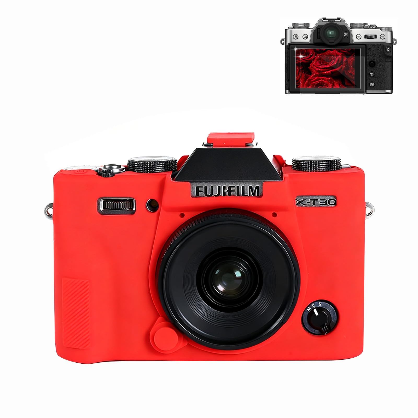 Frevyve Case for Fujifilm XT30 II/XT30 Camera Accessories, Soft Silicone Protective Case Skin with Screen Protector, Lightweight, Anti-Scratch for Fujifilm X-T30 II/X-T30 Cover (Red)