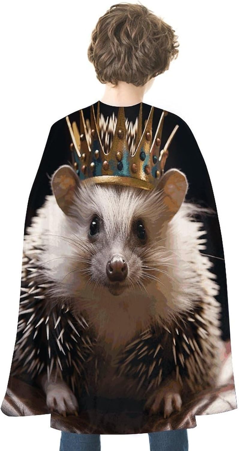 Renaissance Cape Halloween Costume for Men Women Crown with Hedgehog Vintage Capelet for Cosplay Parties Crown with Hedgehog
