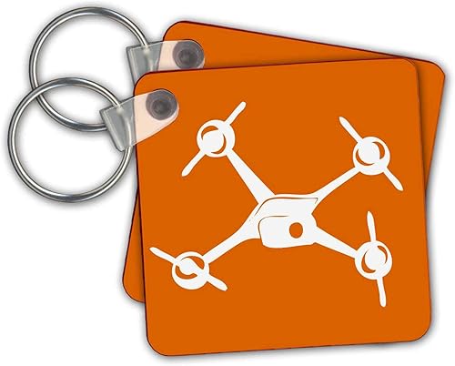 3dRose Dron naranja, pequeños llaveros para vehículos aéreos no tripulados, 2.25 "x 2.25", juego de 2 (kc_179887_1)