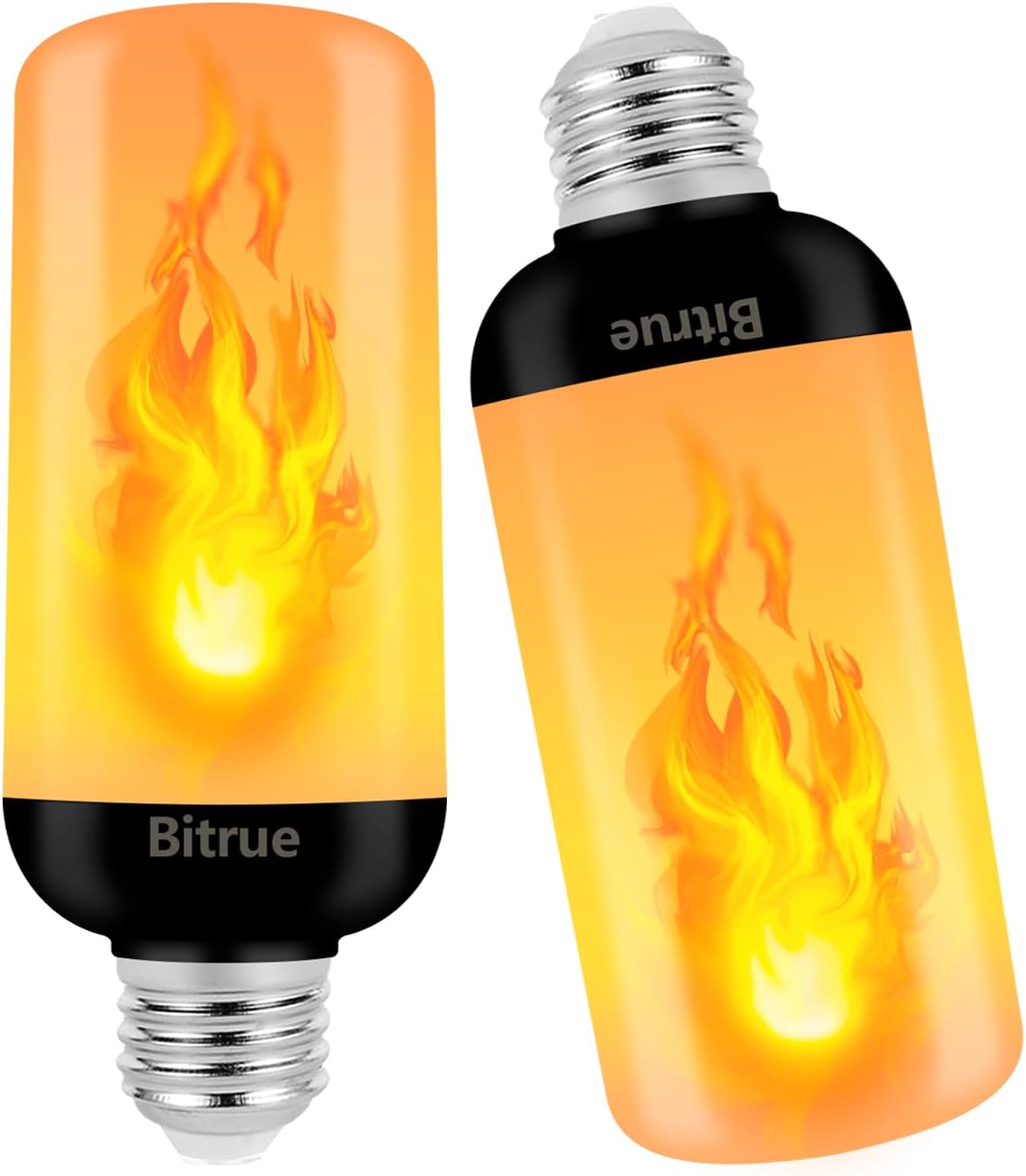Bitrue 2nd-Gen LED Flame Light Bulbs, 3 Modes Flickering Fire Bulbs with Gravity Sensor, E26 Base, Halloween Home Party Decorative Lighting (2 Pack)