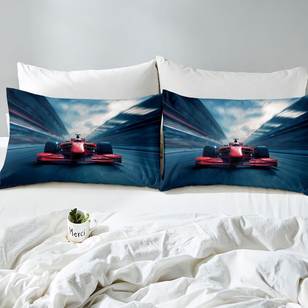 Feelyou Race Car Bedding Set Queen Size for Boys Kids Teens Men Speed Sports Car Quilt Cover Extreme Sports Theme Comforter Cover with 2 Pillowcases Automobile Soft Microfiber Zipper 3 Pcs Novely