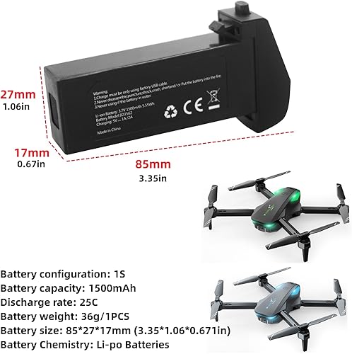 Miniatura 2 de sea jump 3.7V 1500mAh Lipo Batería Adecuado para S20 S29 A4 PL-515 Quadcopter Aéreo Plegable Control Remoto Drone Batería Negro