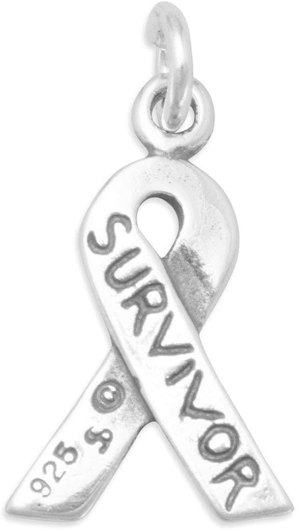 LND .925 Sterling Silver Oxidized Survivor Ribbon Charm
