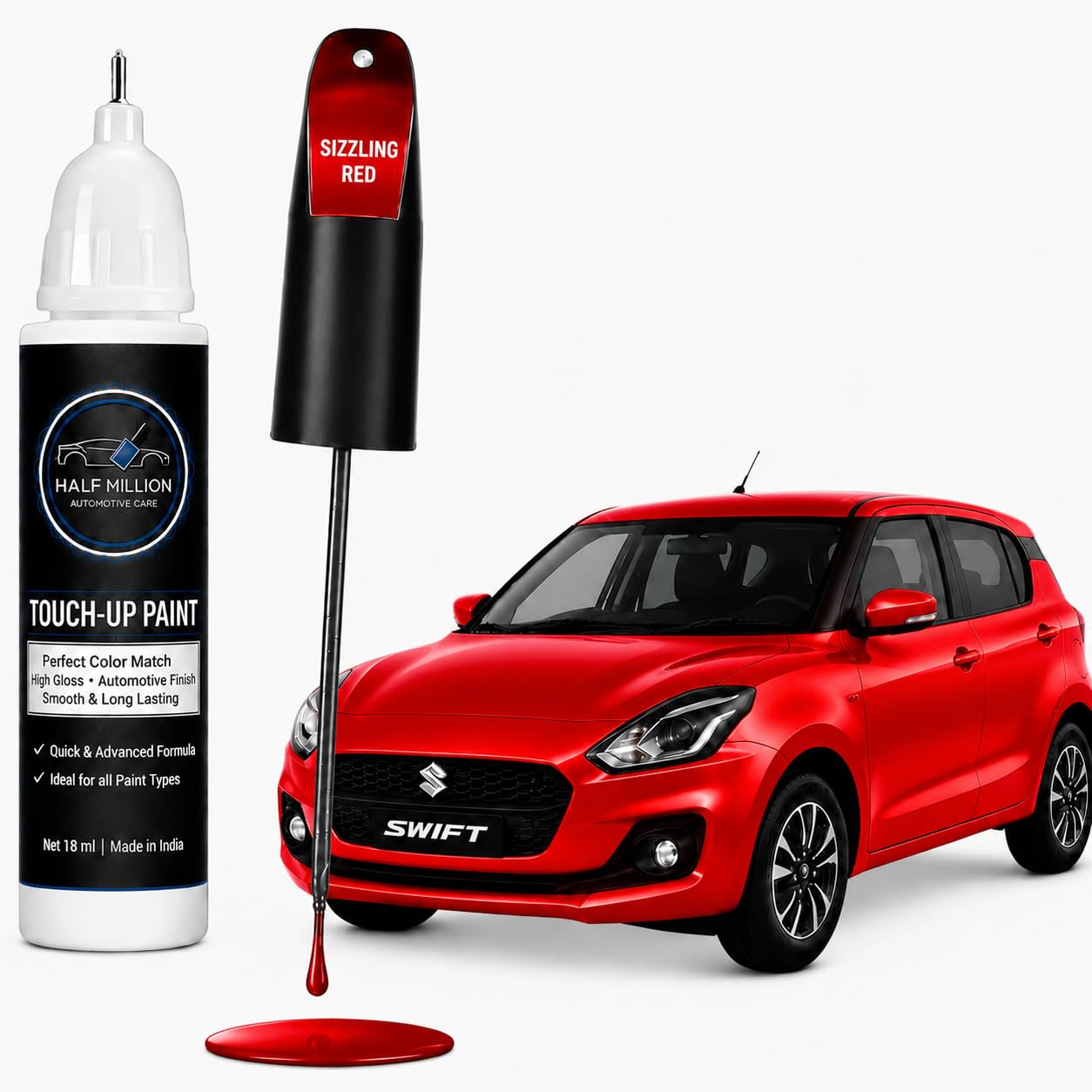 Half Million Touch Up Paint for Maruti Suzuki Swift Sizzling Red | 18ml Car Scratch Repair Paint Pen | Factory Color Match | Quick Dry | High Gloss Finish | DIY Paint Chip & Scratch Remover-picture-32