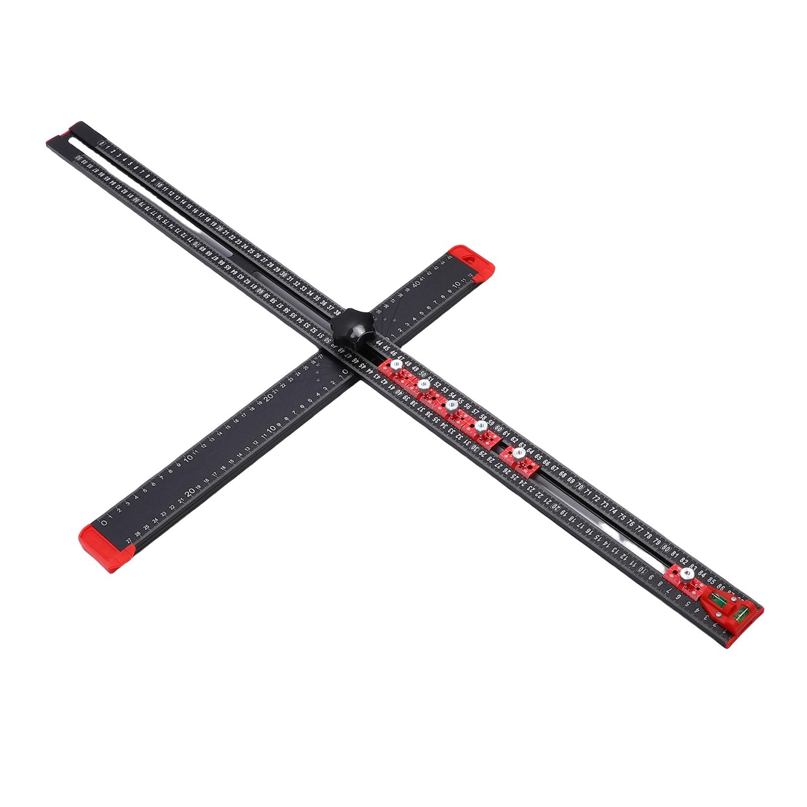 FTVOGUE Regla de Posicionamiento de Perforación, Cuadrado en T Ajustable de Aleación de Aluminio de 90 Cm con 2 Niveles de Burbuja y 6 Controles Deslizantes, Regla de Medición de Marcado de Múltiples