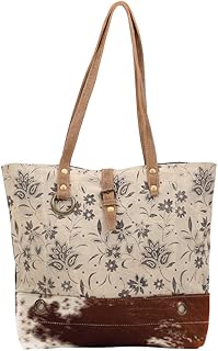 Myra Bag Bract Print Upcycled Canvas & Cowhide Tote Bag S-1435