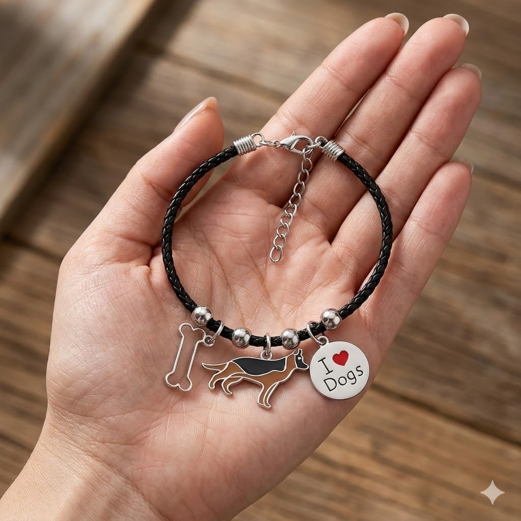 SUPAC German Shepherd Pet Charm Bracelet, Black Braided Band image 5