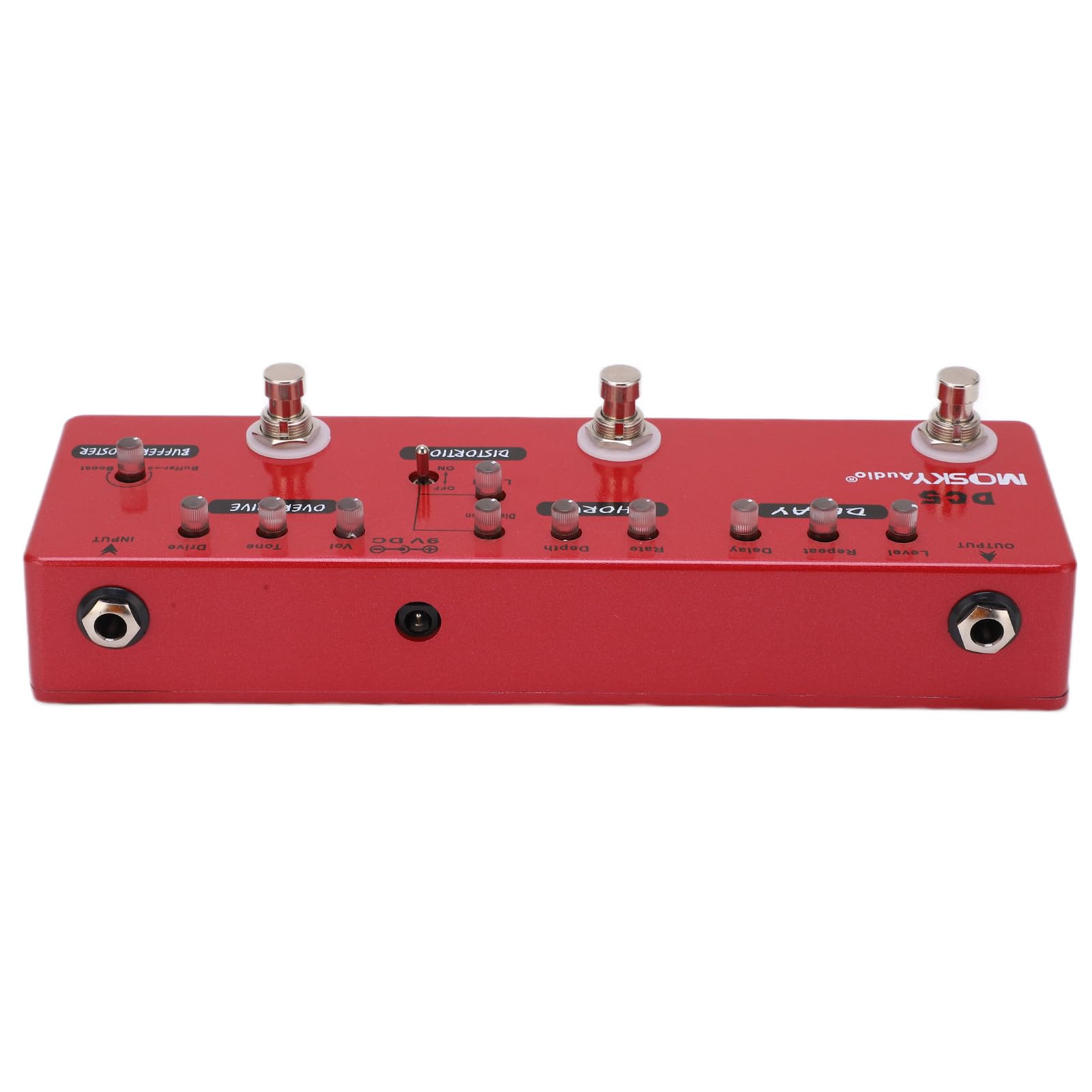 Alomejor Pedale per Chitarra Multieffetto, Effetto True Bypass Rosso in Metallo con Distorsione del Chorus Ritardato per Bassisti Elettrici