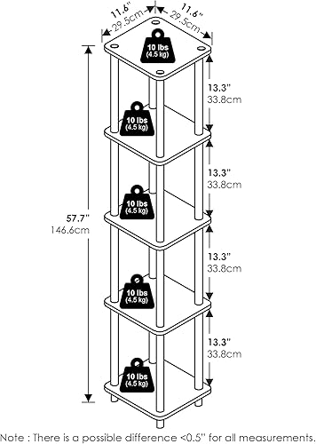 Miniatura 3 de Furinno Turn-N-Tube - Estantes de almacenamiento, estante cuadrado de 5 niveles, estante esquinero, estantes abiertos sin herramientas, tubos