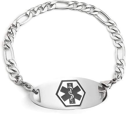 Free Engraving Medical Alert ID Bracelet Figaro Chain Emergency Womens Alert ID Bracelets for Adults