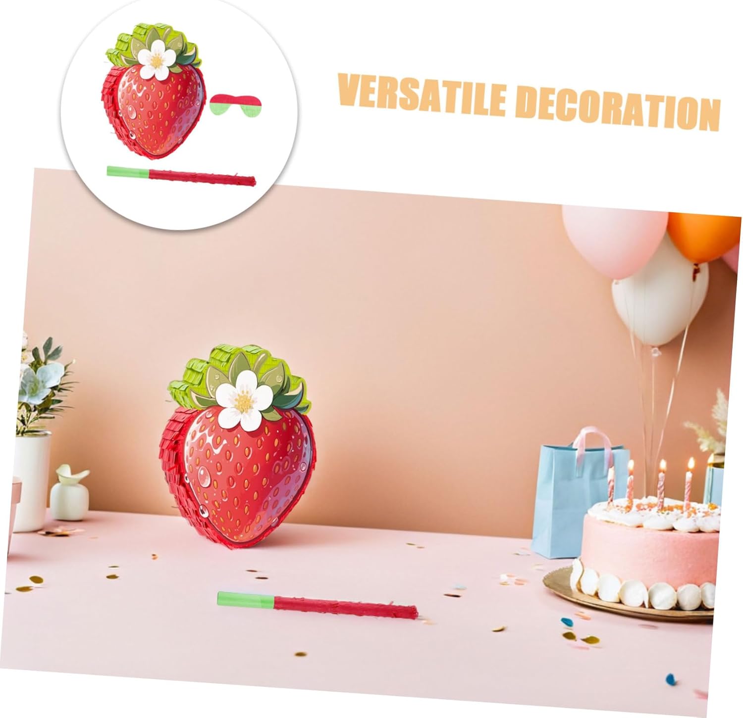 Strawberry with Blindfold and Bat for Red Fruit Themed Birthday Party Decorations Summer Celebration Game Supplies Easy to Hang and Fill for Shower and Cinco De MayoNO.2233