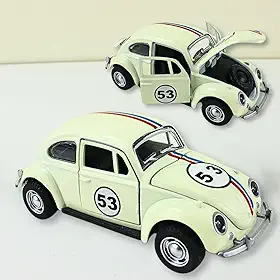 Fusquinha Clássico 1:32 Miniatura Coleção Cor Herbie 53, Carrinho de ferro Fusquinha 53, Miniatura de carro colecionável, abre portas e capô, Com fricção, Bege, 12 CM