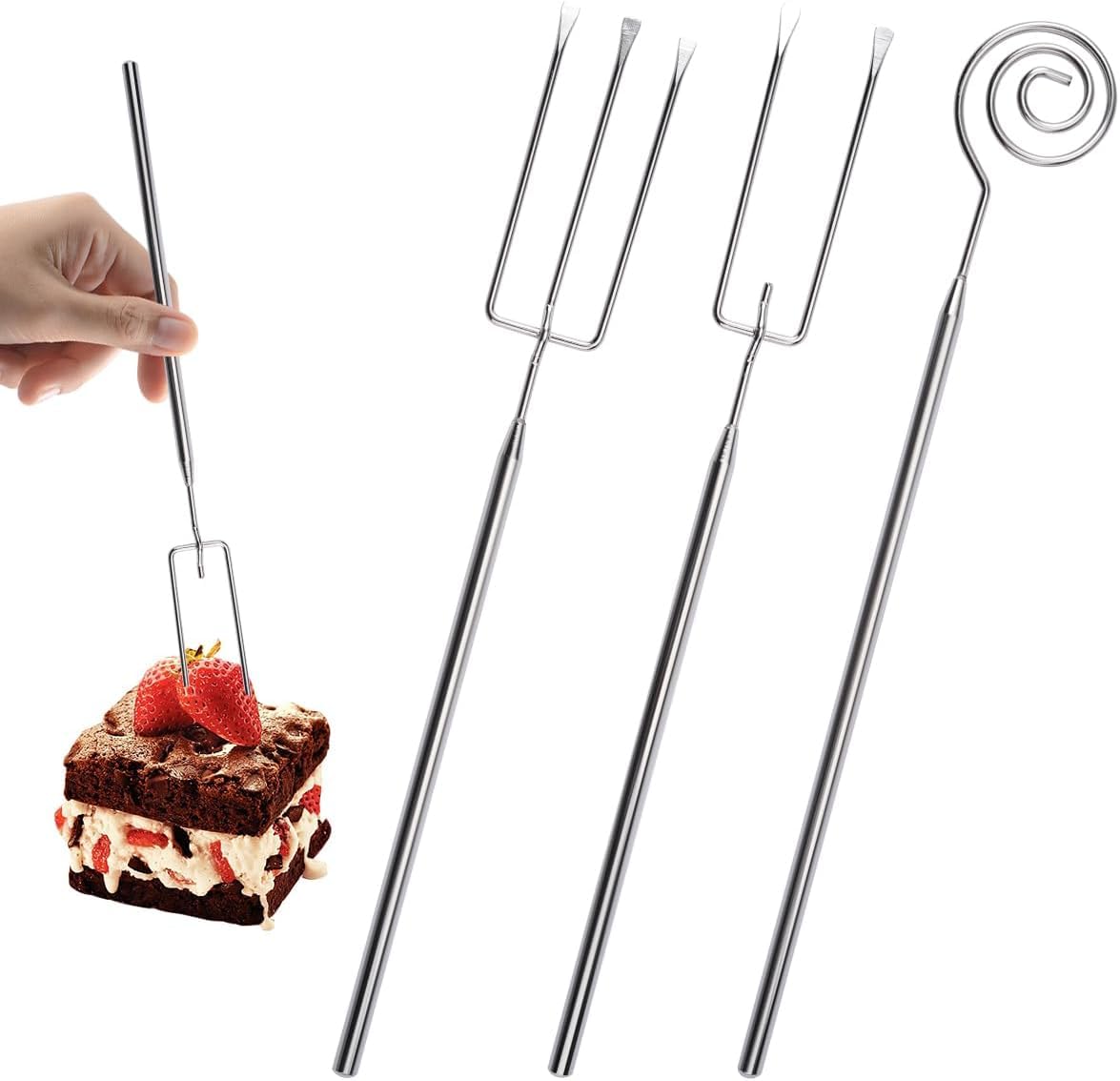 Tenedores de Praliné,3 Piezas Tenedores de Chocolate de Acero Inoxidable,Cubiertos de Praliné,Tenedor para Fondue,Tenedor de Inmersión para Trufas Artesanales,Caramelos y Salsa de Frutos Sec