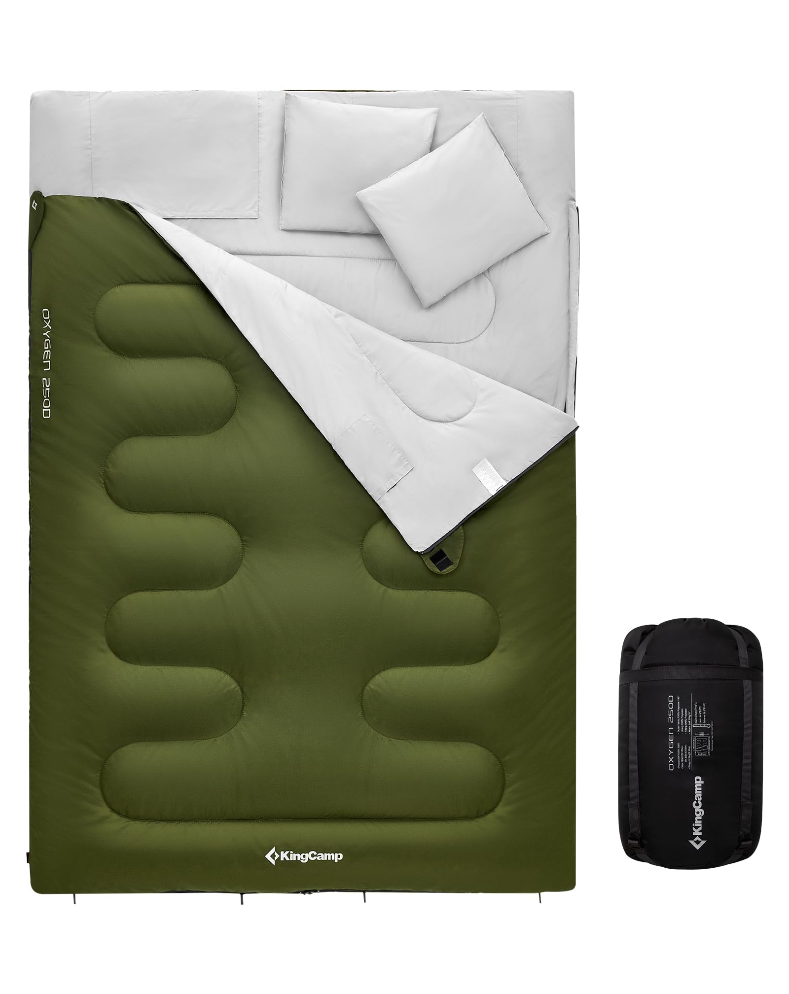 KingCamp Double Sleeping Bag for Adults with 2 Pillows 220 Γ 150cm King Size & Extra-Large & Wide Waterproof Rectangular Sleeping Bags for Camping Hiking Indoor Outdoor