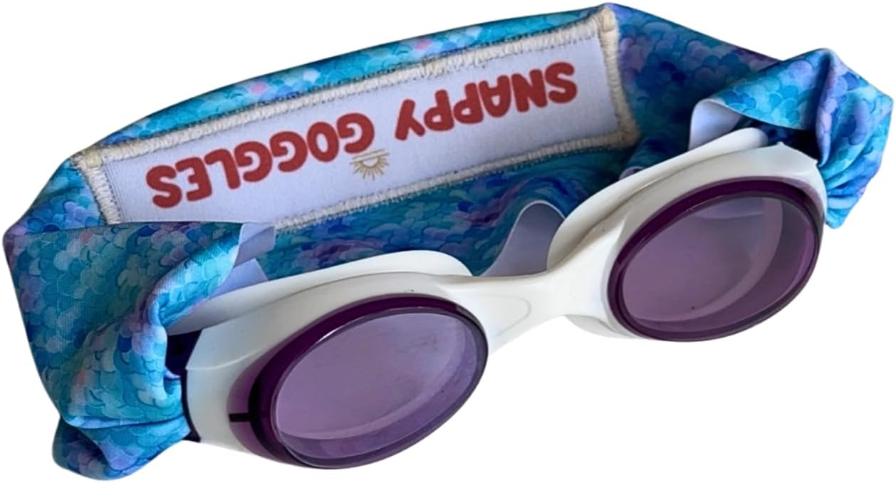Kids Swim Goggles Ages 3+ | Floatable Strap, Tangle-Free Fabric Band, Anti-Fog Lenses Swim Lessons, Beach, Pool Fun– Purple