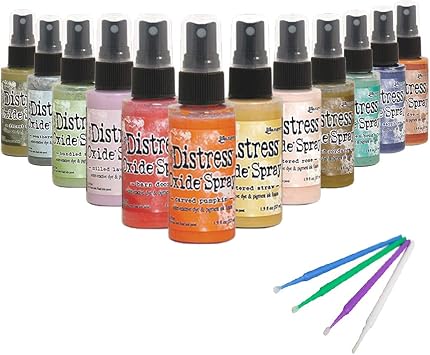 Ranger Distress Oxide Spray Bundle Set 4 - 12 Bottle Set with PTP Flash Deals Detail Sticks