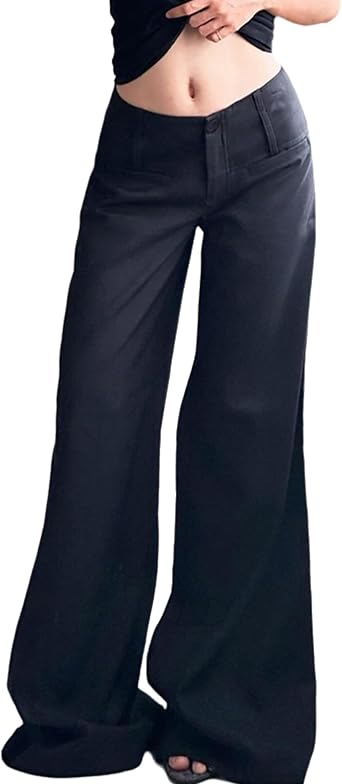 Black Wide Leg Suit-Pants Fashion Low Rise Loose Casual Pants for Women y2k Streetwear Basic All-Match Pants Lady
