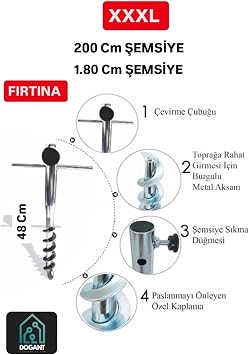 Dogant Şemsiye Sabitleme Demir Kazık Aparatı, 48 cm, Gri