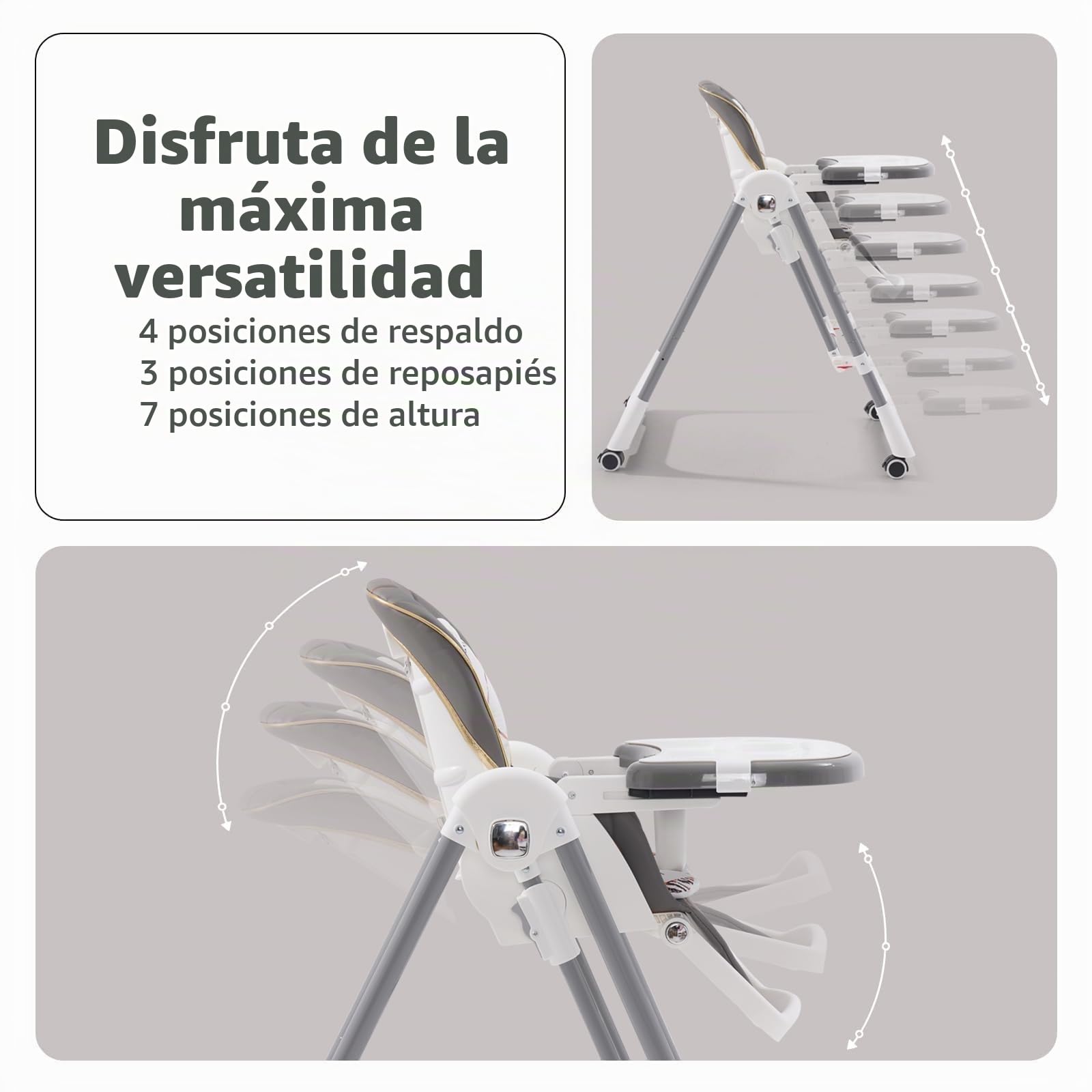 Trona Plegable para Bebé,Silla de Comer con Arnés y Ruedas con Bloqueo,Trona Regulable en Altura con Bandeja Extraíble para Bebés y niños Pequeños.