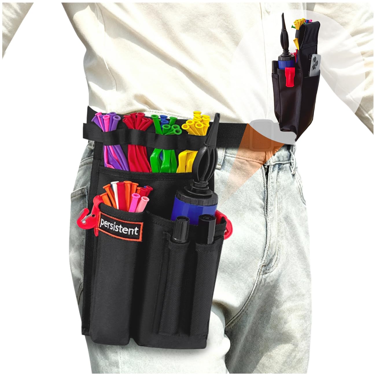 EHERDM Multi-Pocket Balloon Organizer Portable Balloon Storage Bag Adjustable Tools Waist Belt Multifunctional Work Apron for Clown Artists Balloon Entertainer