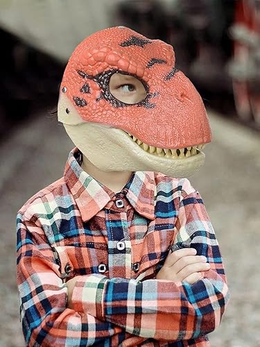 Miniatura 8 de INIFLM Máscara de dinosaurio con mandíbula móvil, atractiva máscara de látex de dinosaurio, máscara de fiesta de dinosaurios de Halloween