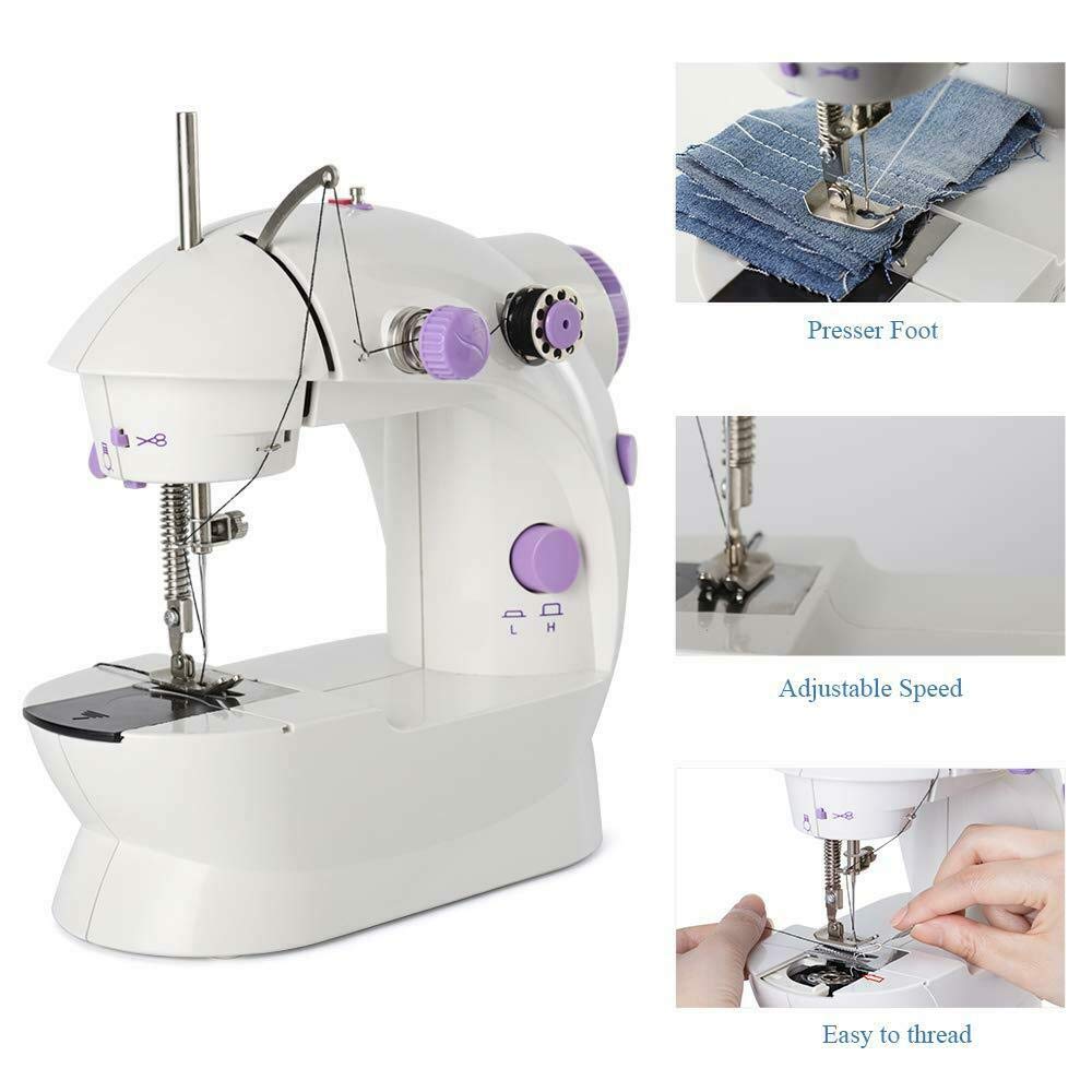 Mini máquina de coser eléctrica multifunción, herramienta de costura portátil, 2 velocidades, doble hilo, pedal de pie con interruptor de mano para principiantes en el hogar, viajes, regalo para mamá