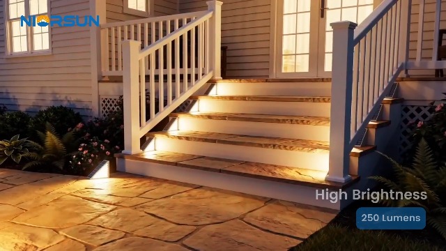 Image of NIORSUN Outdoor Step Lights, Upgraded 28 LEDs 2 Brightness Modes, IP67 Waterproof Solar Stair Lights for Outside Steps, 1200mAh Battery Long Runtime Warm White for Patio Deck Yard Porch, 16 Pack