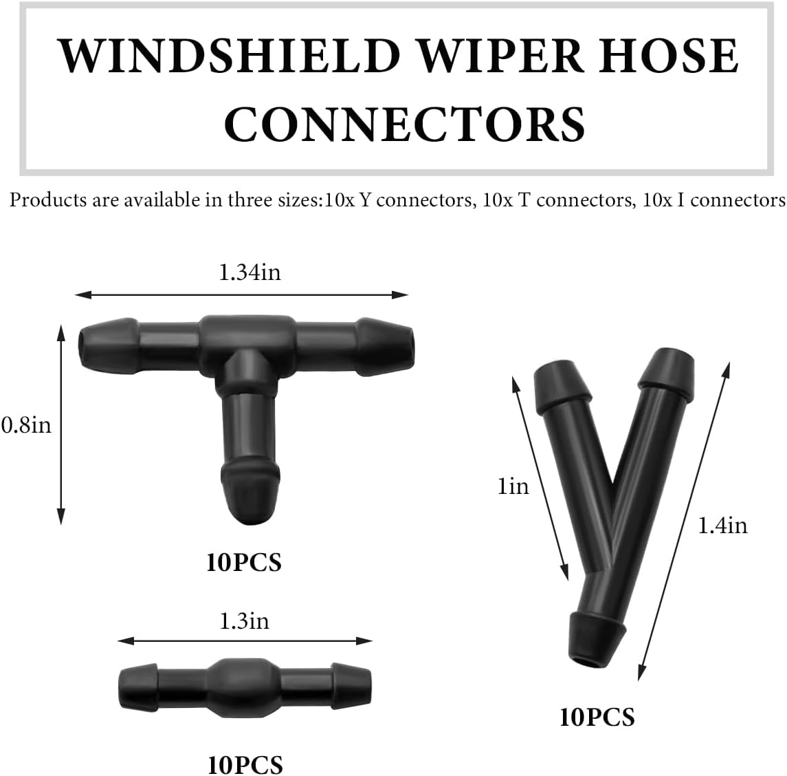 30 PCS Windshield Wiper Hose Connectors, 2-Way I Type 3-Way T/Y Type Windscreen Washer Hose Adapter, Universal Wiper Fluid Tube Pipe Fittings for Most Car Washer Nozzles
