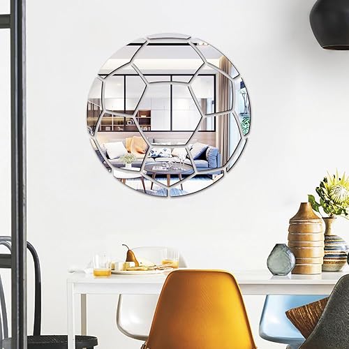 Miniatura 3 de Adhesivo de pared de espejo de fútbol acrílico 3D pegatinas de pared para niños y niñas, sala de estar, dormitorio, decoración de pared plateada A