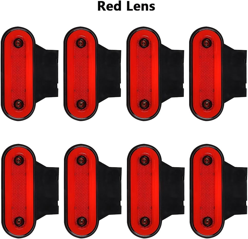 12V-24V LED Side Marker Lights, Universal LED Side Lights for Trucks, 8-Packs Oval Side Fender Marker Indicator Clearance Lights for Trailers Lorry Van Boat Marine, Red Lens Red Light