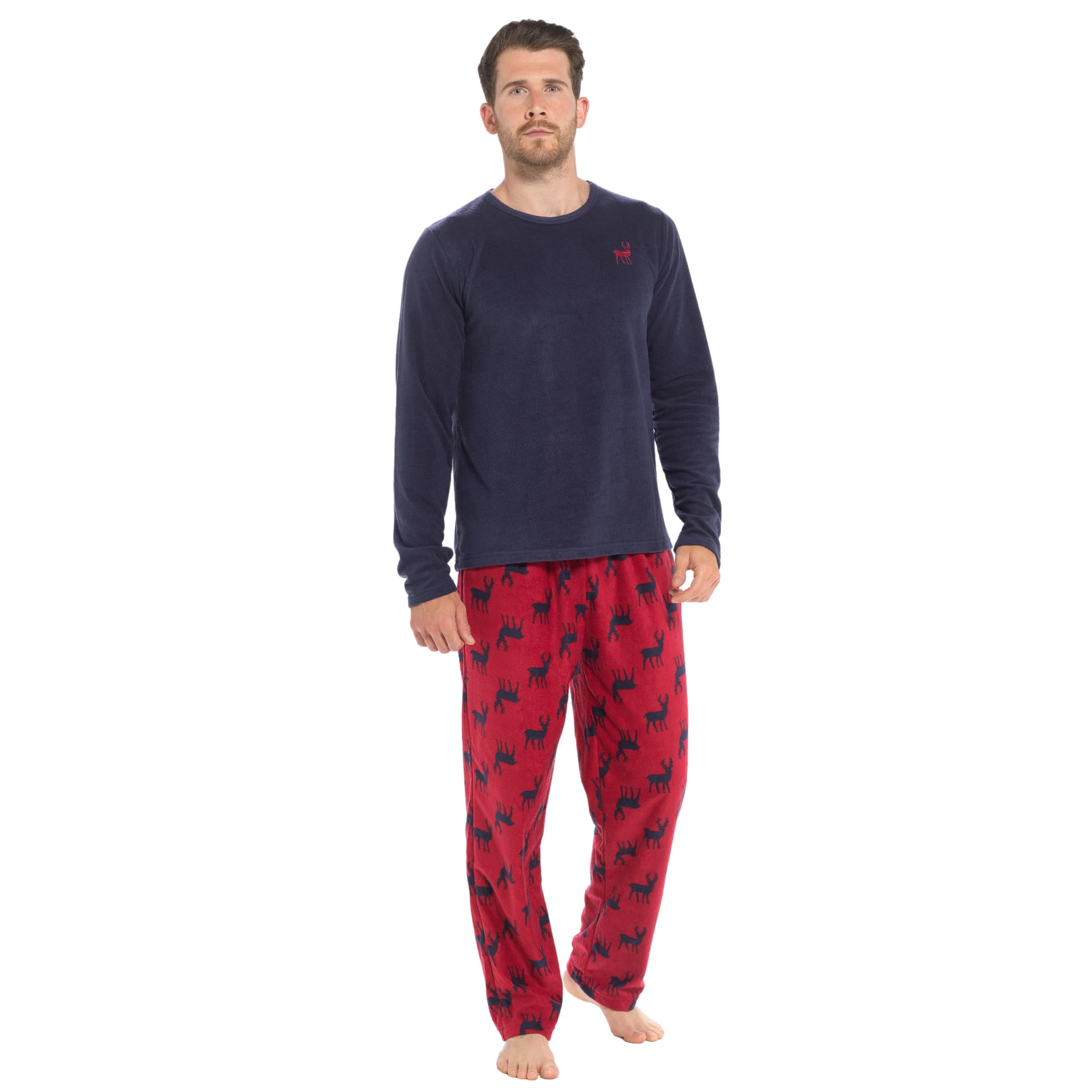 Strong Souls Mens Luxury 2 Piece Long Pyjamas Pjs Navy Stag Medium